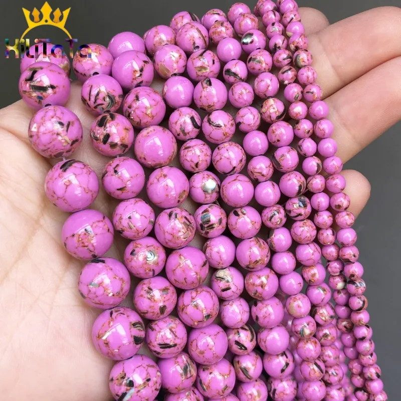 

Purple Shell Howlite Turquoises Stone Round Loose Spacer Beads For Jewelry Making 15''Strand 4/6/8/10/12mm DIY Bracelet Necklace