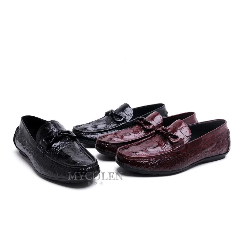 MYCOLEN/брендовая Осенняя кожаная повседневная обувь; удобные мокасины без шнуровки; Мужские дышащие лоферы; обувь винного цвета; Цвет Черный