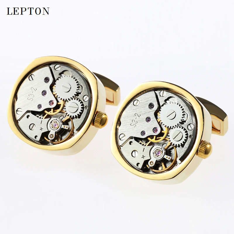 Hot Watch Movement Cufflinks For Mens Shirt Cuffs Cufflink Lepton Stainless Steel Steampunk Gear Watch Mechanism Cuff links