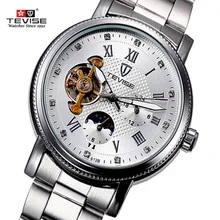Los Hombres de lujo Marca de Relojes TEVISE Tourbillon Fase Lunar Reloj Mecánico Automático Calendario Reloj Resistente Al Agua Reloj Relogio masculino