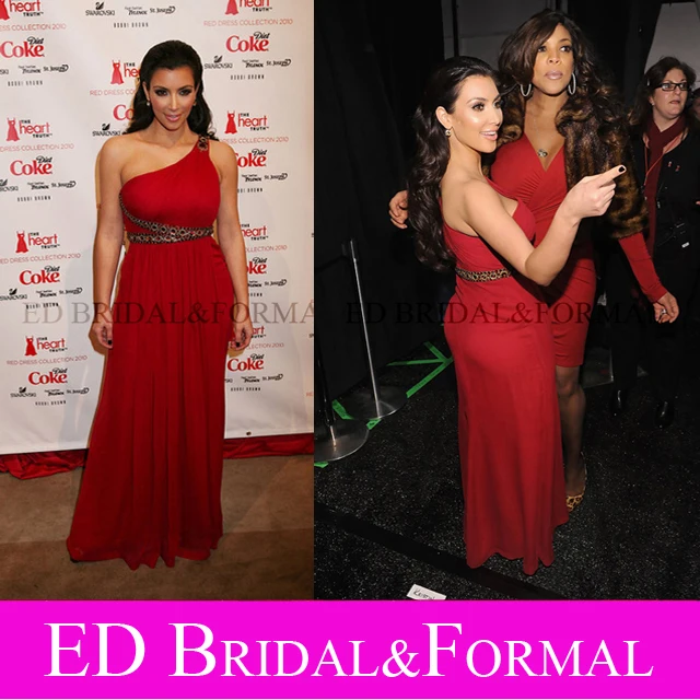 Celebrity font b Dress b font Kim Kardashian Beaded Long Red One Shoulder Prom Gown font