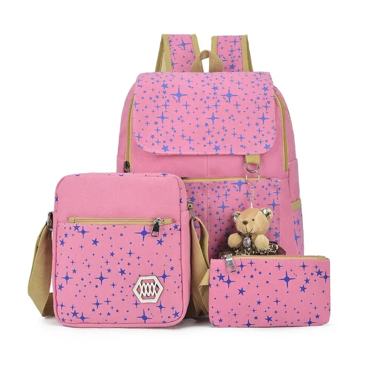 

Cute Bear 3 Set Backpack Female Fashion Composite Bag Preppy Style Backpacks For Teenage Girls High Quality Canvas School Bags