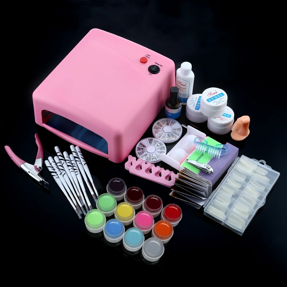 

36W Lamp Dryer 12 UV Gel Polish Nail Kit False Tip Clipper Manicure Nail Extension Nail Tools Kit UV Gel Vanishes Kit
