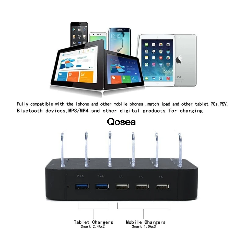Qosea Smart 5 USB многофункциональное зарядное устройство зарядная станция Док-станция 5 портов док-станция Подставка держатель для смартфона iPad Tablet EU US Plug