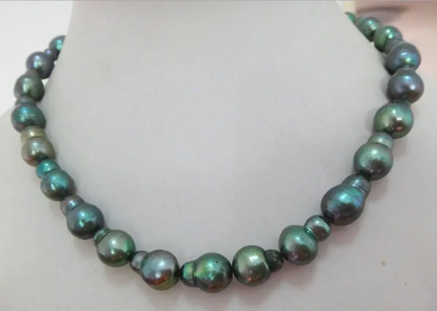 

HOT## Wholesale FREE SHIPPING >>> HUGE 18"15X11MM AUSTRALIAN SOUTH SEA GENUINE GREEN DROP TAIL PEARL NECKLACE 14K