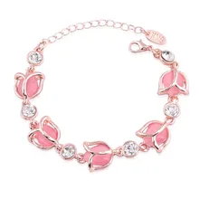 Romantic Female Bracelet Jewelry Fashion Rose Flower Shaped High Grade Opals Crystal Charm Bracelets For Woman/Girls Best Gifts