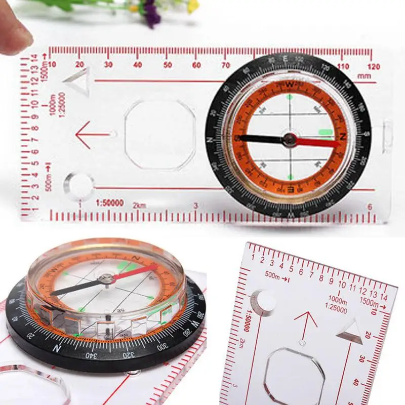 

1Pcs Portable Map Compass Ruler Scale Baseplate for Climbing Hiking Camping Boating Fishing