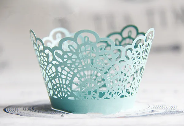 

Free Shipping blue cut hollow lace wedding cupcake wrappers filigree color paper mini cupcakes cup cake baking cups wrapper