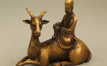 

4"Old China Chinese Folk Feng Shui Bronze Seat Deer Geezer immortal Statue