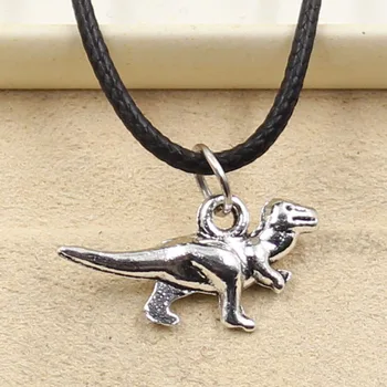 

New Fashion Tibetan Silver Color Pendant Dinosaur Necklace Choker Charm Black Leather Cord Factory Price Handmade Jewelry