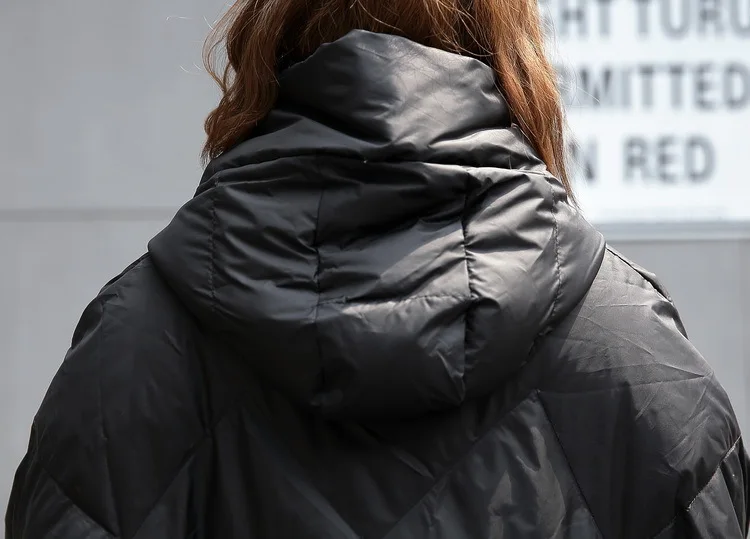 [EAM] 2019 New Winter Hooded Long Sleeve Solid Color Black Cotton-padded Warm Loose Big Size Jacket Women parkas Fashion JD12101
