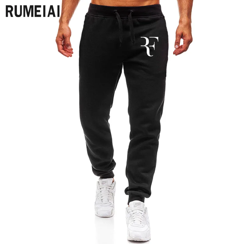رجل ركض RF سراويل تقليدية اللياقة البدنية الرجال الرياضية رياضية القيعان نحيل Sweatpants بنطلون أسود صالات رياضية عداء ببطء السراويل الترنك