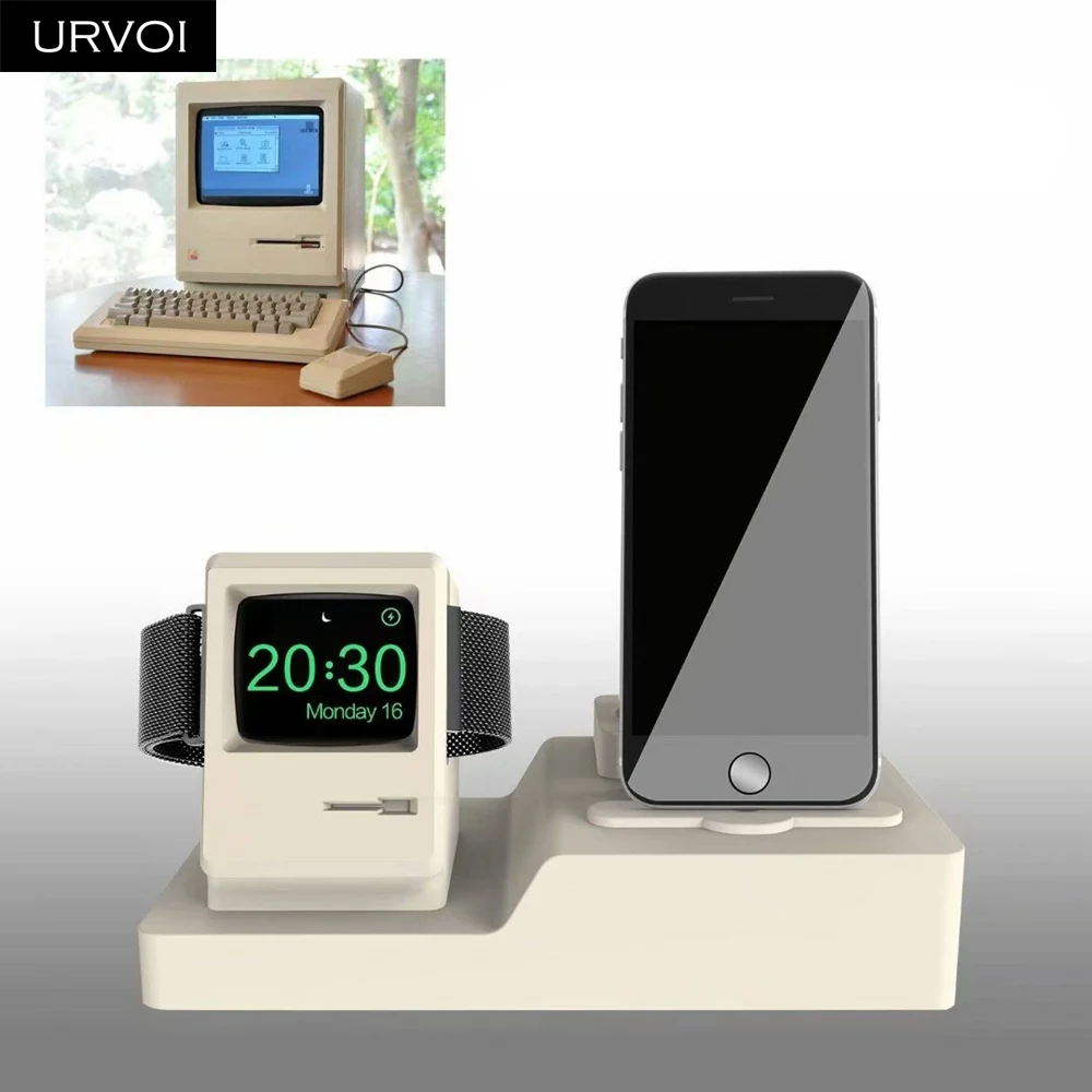 URVOI 3 в 1 держатель для Apple Watch series 5 4 3 2 1 стойка для iPhone Хранитель часов Airpods PC домашняя зарядная док-станция силиконовый ремонт