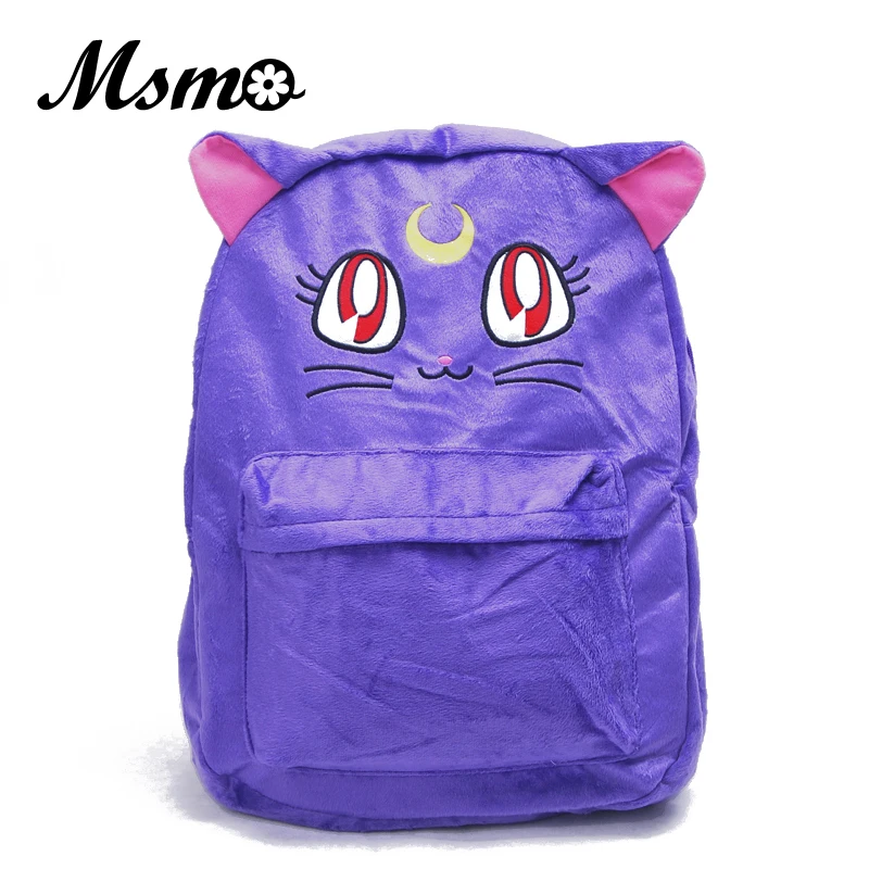 MSMO High Capacity Sailor Moon Backpack Harajuku Cartoon Anime Luna Cat Double Shoulder Purple White Collectible