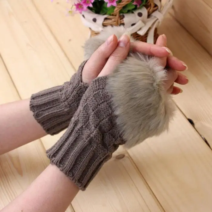 Модные зимние женские перчатки, плюшевые вязаные шерстяные перчатки из искусственного меха, сохраняющие тепло, короткие перчатки без пальцев для девушек и девушек, перчатки на половину пальцев TS95