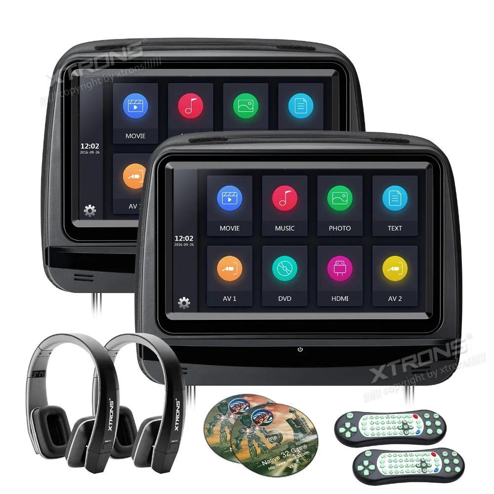 XTRONS 2pcs car Auto radio 9" Car Headrest DVD Player Monitor1080P