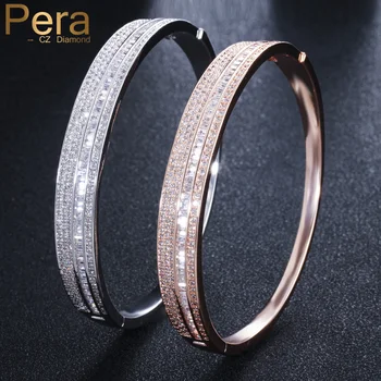 

Pera High Quality Big Baguette Square Shape Full Sparkling AAA + Cubic Zirconia Charm Bangle For Women Jewelry Accessories Z001