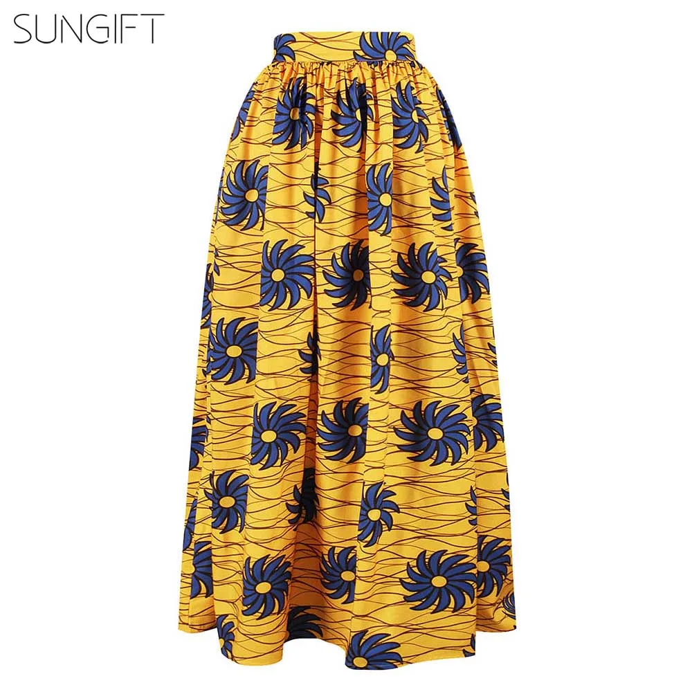 SUNGIFT Дашики африканские летние платья женские юбки высокая стрейч Африканский цветочный принт юбка смешанные цвета эластичный пояс дизайн