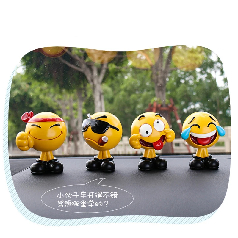 

Car Ornaments Cute Resin Funny Expression Shaking Head Dolls Decoration Swinging Head Emoji Toys In Car Auto Decor Accessories