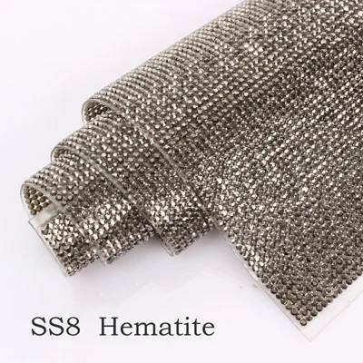 Ss6/ss8 гематитовые Стразы для отделки горячей фиксации, клейкие Стразы, сетка 24*40 см, 1 шт. для сумок для одежды - Цвет: SS8 Hematite