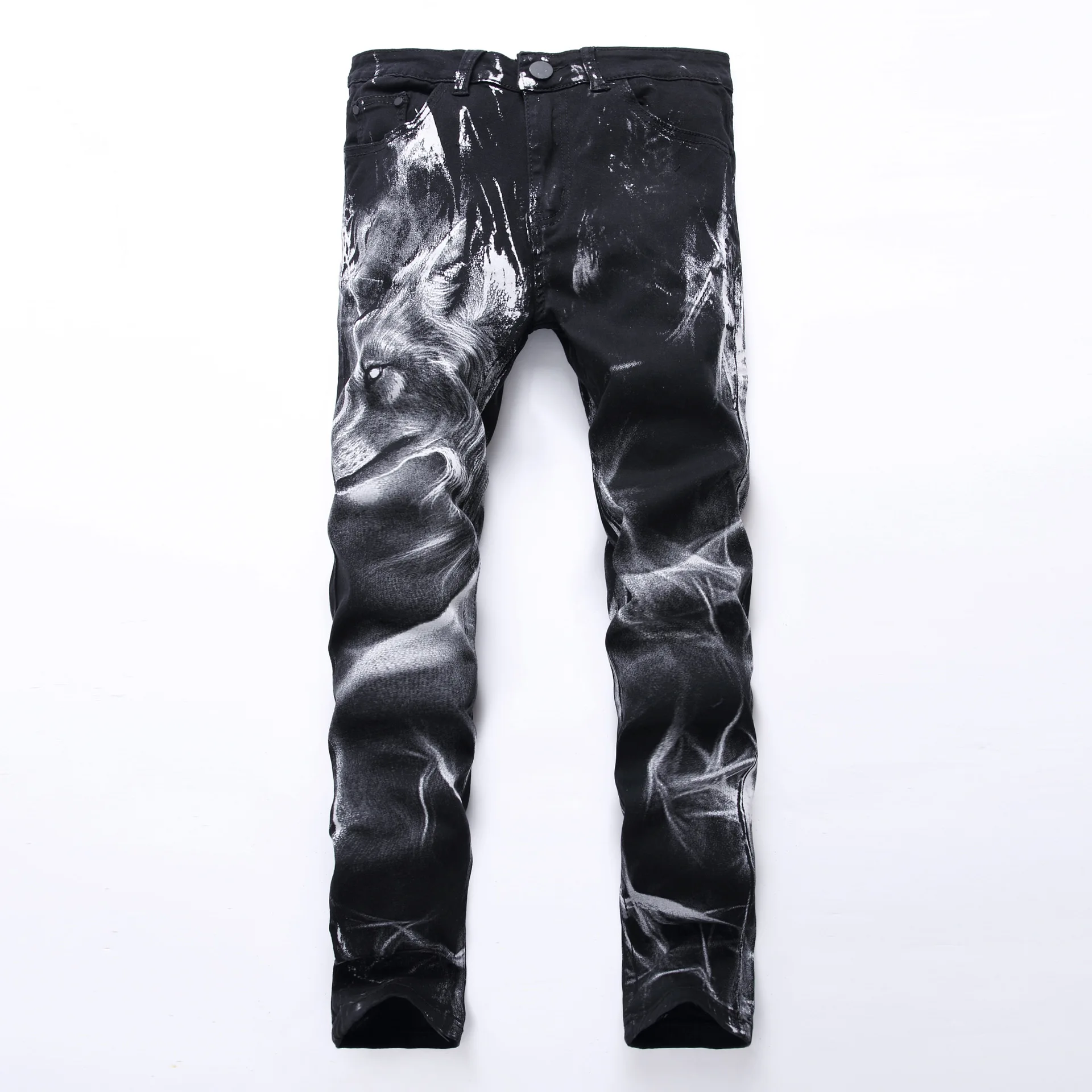 HMILY мужские джинсы байкерские обтягивающие рваные лакированные джинсы брюки с принтом льва рваная уличная одежда джинсовые брюки большие размеры 28-42