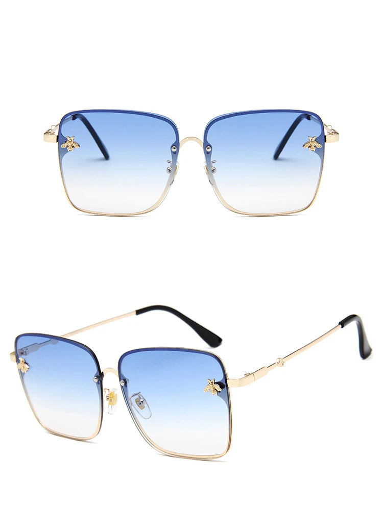 TOYEARN, роскошные брендовые дизайнерские женские солнцезащитные очки без оправы, квадратные солнцезащитные очки для женщин, маленькие пчелиные очки, градиентные солнцезащитные очки для женщин