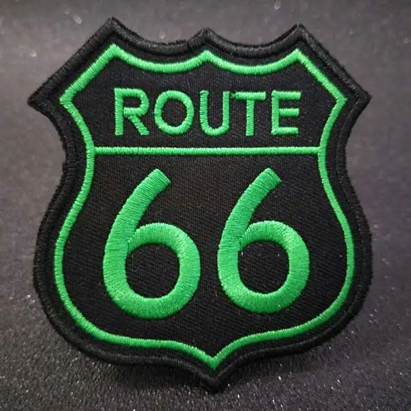 Route 66 утюг на патч вышитая аппликация Швейные Этикетка панк байкер патчи Одежда Наклейки Аксессуары для одежды знак - Цвет: green on black