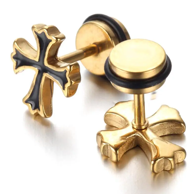 Buy Mens Stainless Steel Gothic Stud Earrings, Black