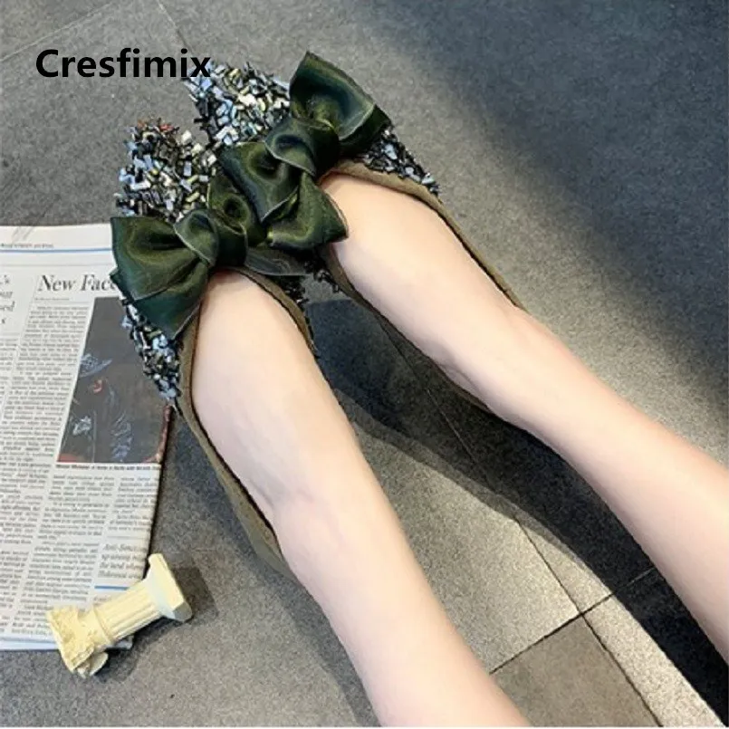 

Cresfimix zapatos de mujer women cute sweet black bow tie party flat shoes lady fashion sexy comfortable slip on shoes a5009