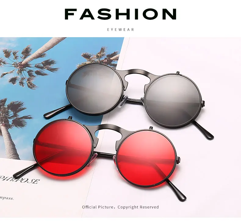 Steampunk Sunglasses Round Metal Sunglass Women Style Retro Flip Circular Double Metal Sun Glasses Men