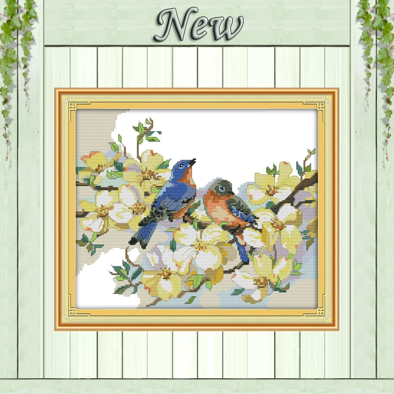 

Singing birds and fragrant flowers painting counted printed on canvas DMC 14CT 11CT Cross Stitch Embroidery kits Needlework Sets