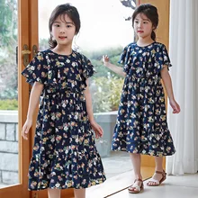 Платье с цветочным рисунком для девочек г., летние детские платья для девочек праздничный костюм для девочек-подростков 3, 6, 8, 10, 12, 14 лет детская одежда