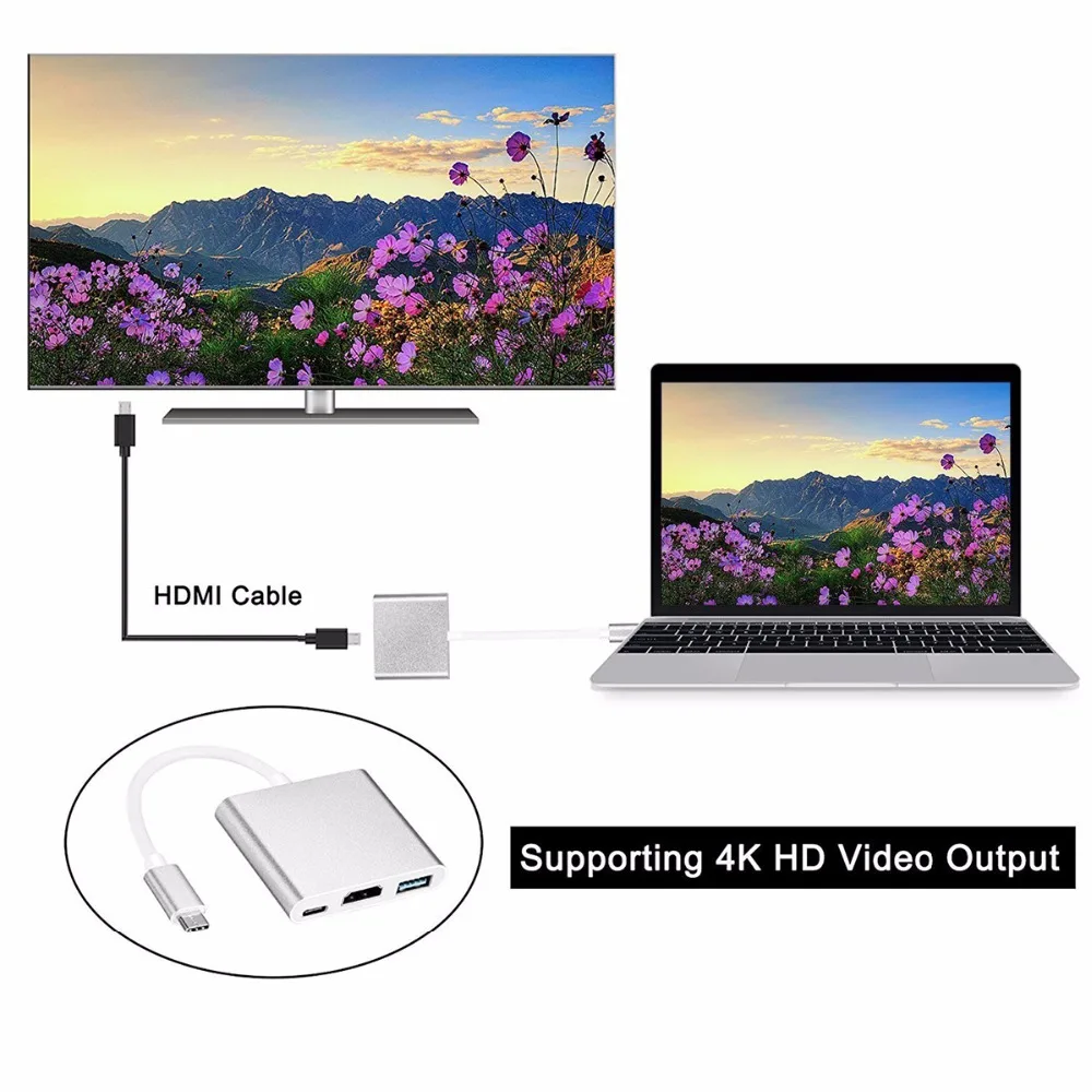 SOONHUA 3-в-1 Тип usb C USB 3,1 HDMI 4 К USB3.0 USB 3,1 адаптер конвертер кабель для Apple Macbook Pro Macbook