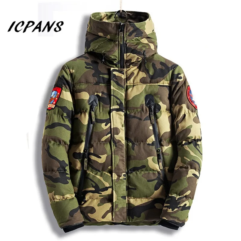 Icpans Hooded Parka Men Military Thick Camouflage Jacket Men Winter