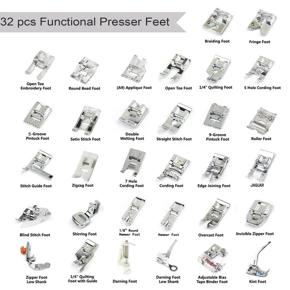 32 шт. прижимная лапка для бытовой швейной машины для Brother Singer Janome прижимная лапка для плетения потайных стежков Швейные аксессуары