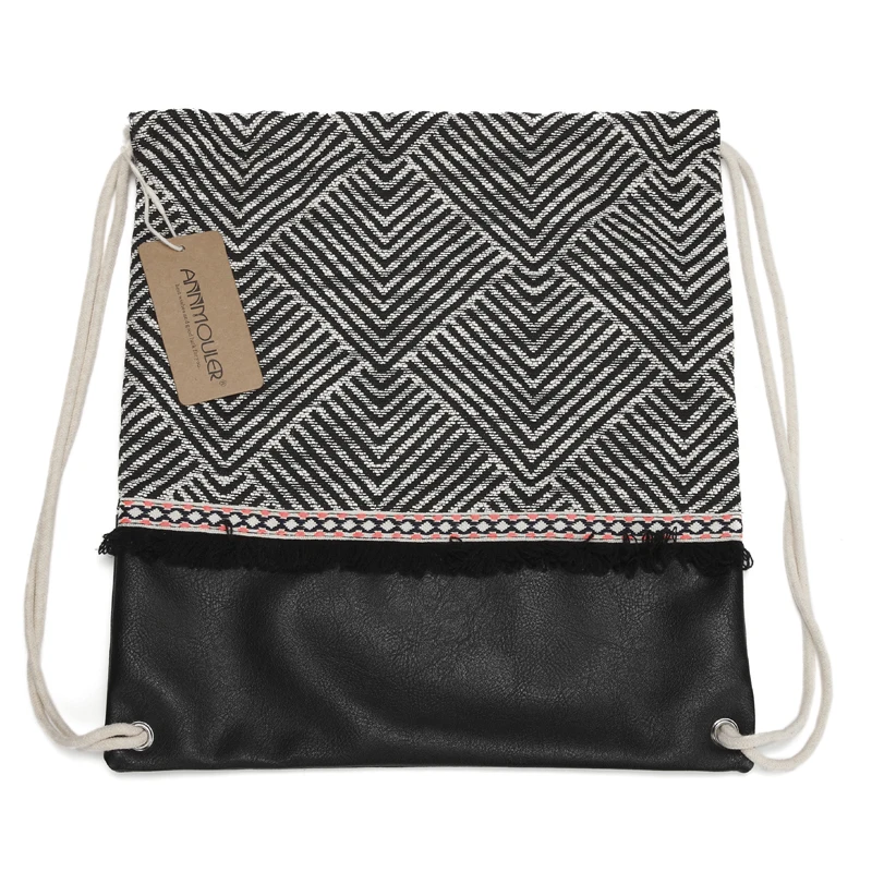 Annmouler женский тканевый рюкзак цыганские богемные сумки на шнурке с кисточками богемная сумка высокого качества винтажная Лоскутная сумка с этническим орнаментом