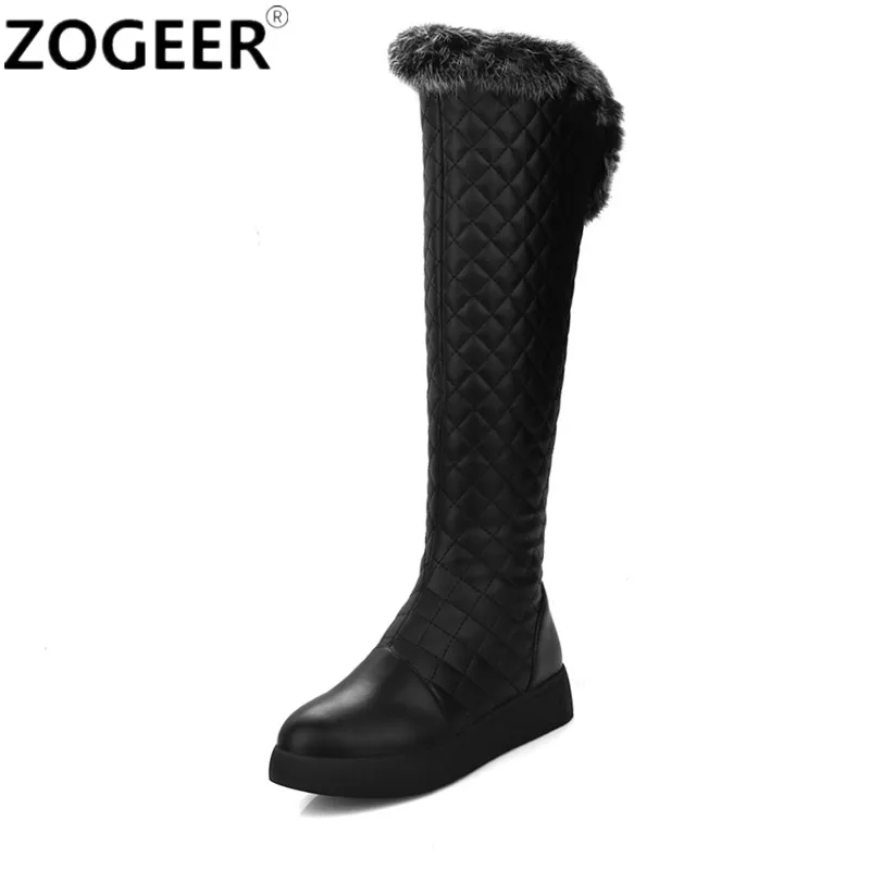 Goedkoop Brand 2018 Winter Warm Vrouwen Snowboots Mode PU leer Bont Pluche Schoenen Platte Hakken Knie Hoge Laarzen Zwart Wit dames Schoenen