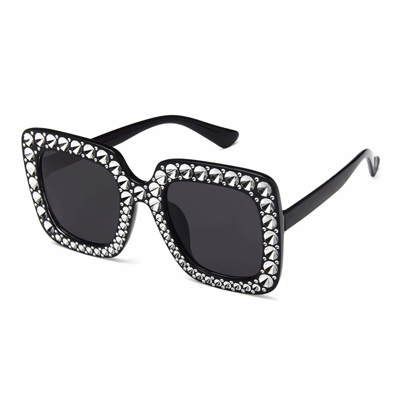 2018 new hot sale Big Square Black Diamond frame sunglasses women eyewear men sunglass female
