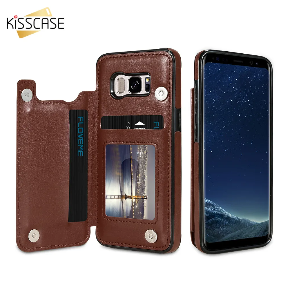 Kisscase Case Ретро Флип кожаный чехол для Samsung Galaxy S8 S9 Plus Слот карты держатель