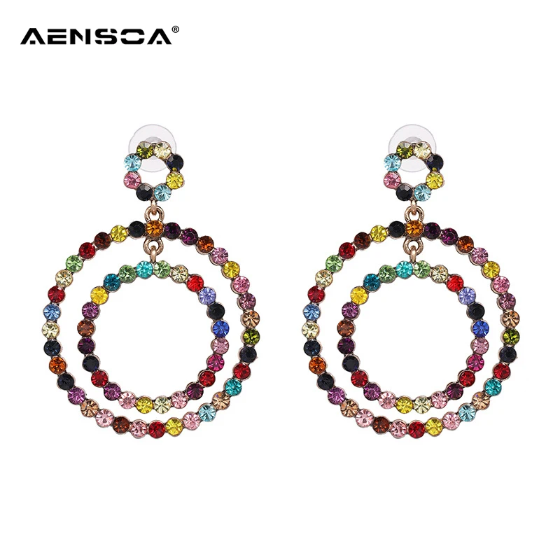 

AENSOA Round Vintage Crystal Drop Earrings For Women statement 2 Color Geometric Earrings Fashion Jewelry wholesale Pendientes