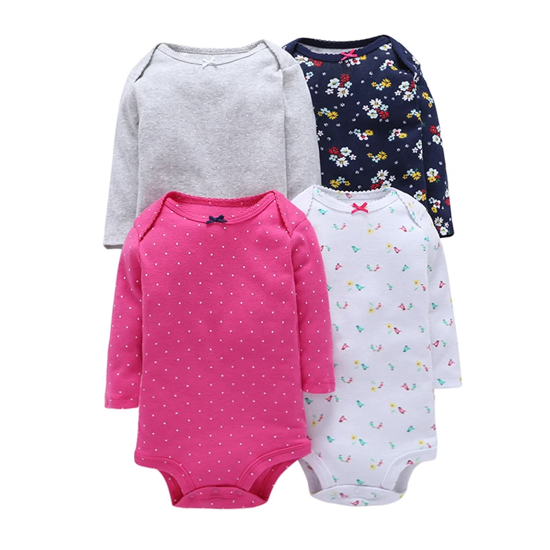 4Pcs Summer Baby Girl Bodysuits Set Rose Red Dot Long Sleeves Flowers Cotton Baby Bodysuits Baby Girl Clothes Sets ROBG080711283