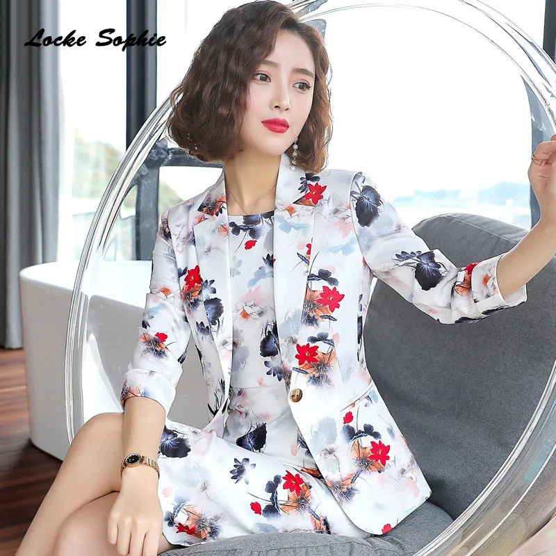 1pcs Women's Plus size Blazers coats 2019 Summer cotton blend Prints Splicing Small Suits jackets ladies Skinny Blazers Suits