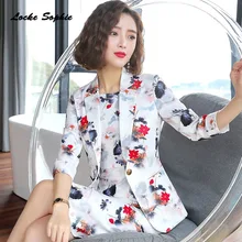 1pcs Women's Plus size Blazers coats 2019 Summer cotton blend Prints Splicing Small Suits jackets ladies Skinny Blazers Suits
