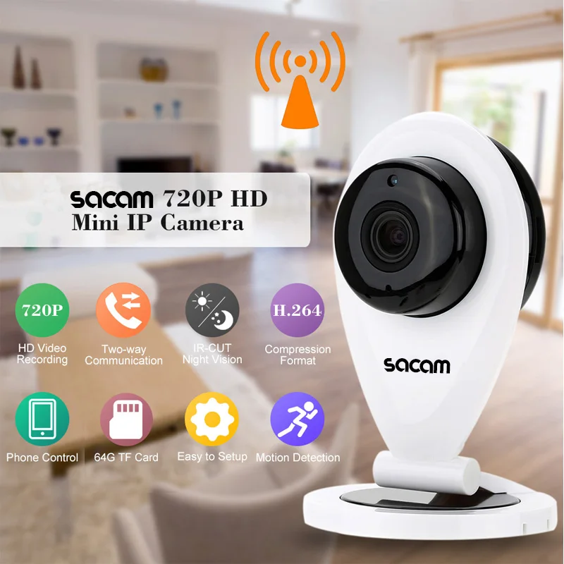 SACAM CCTV Security and Surveillance HD 720P IP Camera with two-way Audio Ir-cut Night Vision WiFi Wireless IP Cameras for Home 720p wireless security ip camera wifi ir cut night vision audio recording surveillance cctv sd card home smart yoose cameras