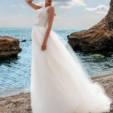 vestido de noiva элегантное платье с вырезом "лодочка" пляжные деликатный с аппликацией из бисера, на мягкой подошве, Тюлевое платье невесты платья для матери невесты