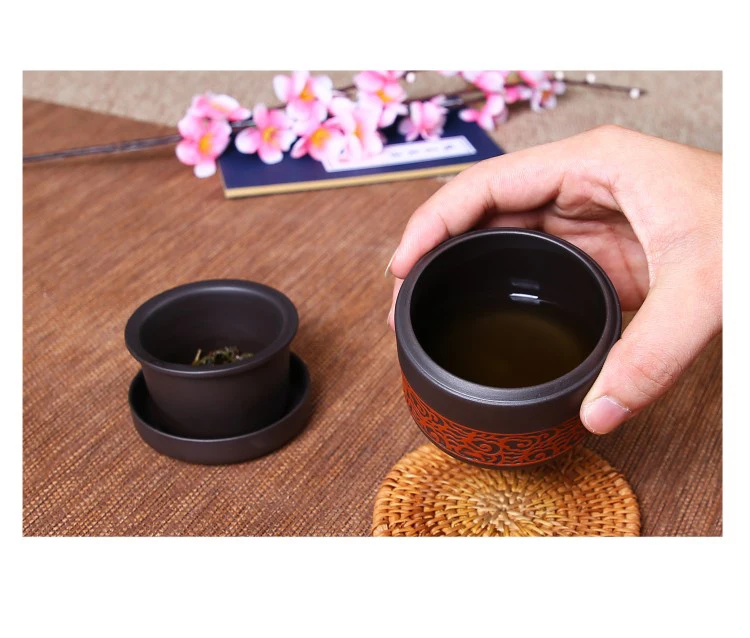 Zisha Чайник Фиолетовый; песок Китайский Традиционный Чайный набор кунг-фу Портативный Путешествия кунгфу Чайный сервиз- ручной работы
