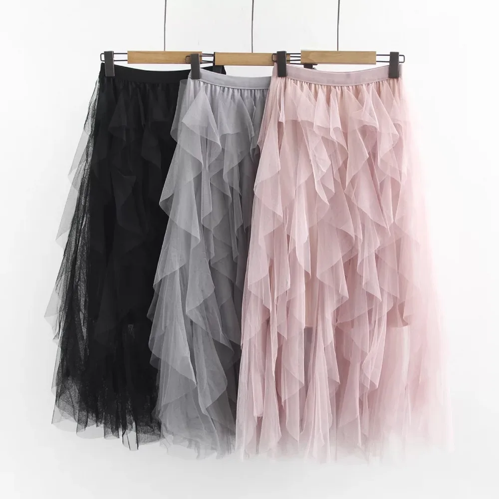 Ubetoku 2019Spring women fluffy skirt sweet solid mesh lace skirt