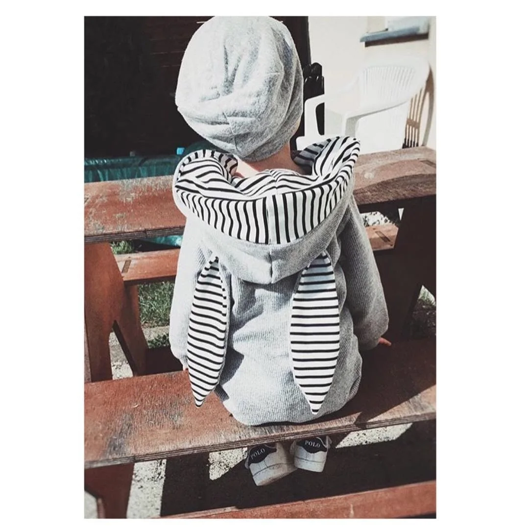 2018 брендовая одежда для малышей мальчиков и девочек милый кролик 3D уши пальто с капюшоном верхняя одежда комплект Размеры От 1 до 4 лет
