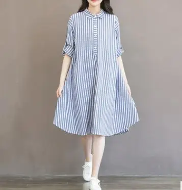 Plus Size Vertical Striped Long Maternity Shirt 2019 Autumn Loose Cotton Linen Pregnancy Dress Clothes for Pregnant Women QL6987