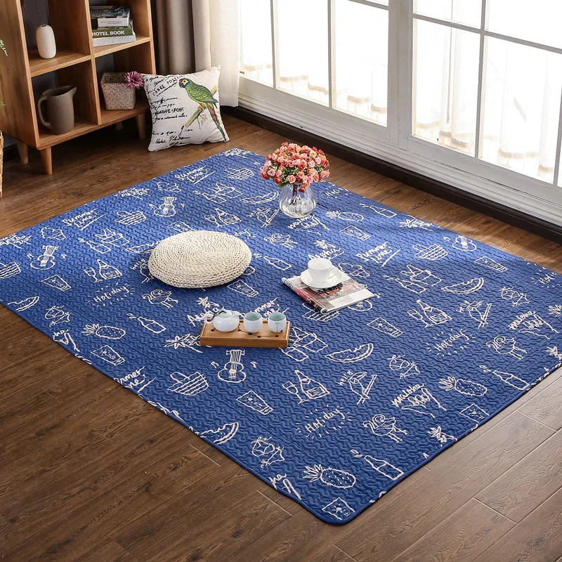 

New Tatami Carpet 100% Cotton Anti-Slip Rug Crawling Carpet Bedside Mat For Living Room Bedroom Travel Carpet Picnic Rug